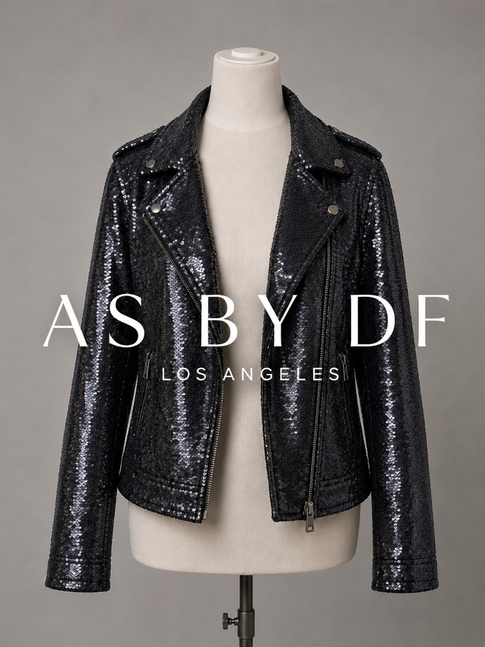 AS by DF Black Sequin Moto Jacket Women’s Small Full Zip Glam Party Sparkle
